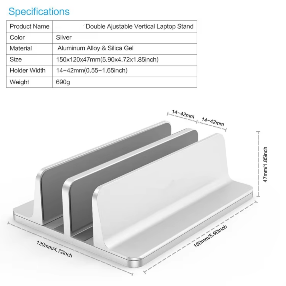 iDock High Quality Aluminum Width Adjustable Black Double Vertical Laptop Stand - iDock Laptopstand