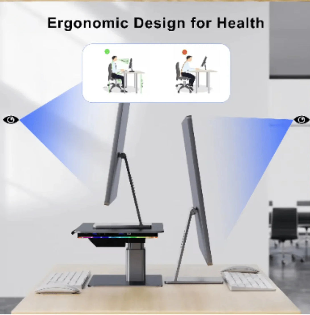 iDock Home Office Desktop Adjustable Gaming Lights Computer LED Monitor Riser Stand with USB HUB - iDock Laptopstand