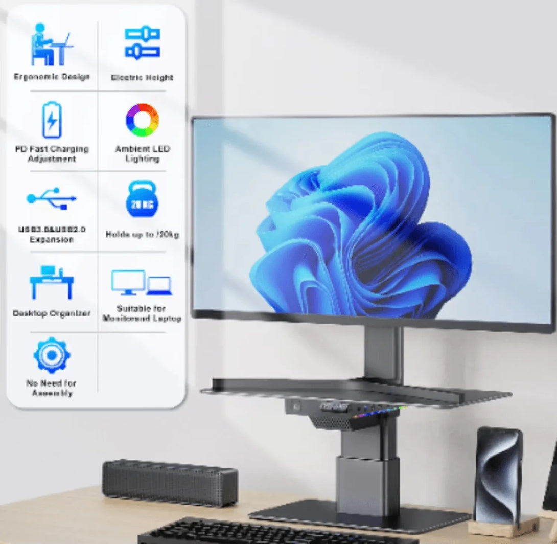 iDock Home Office Desktop Adjustable Gaming Lights Computer LED Monitor Riser Stand with USB HUB - iDock Laptopstand