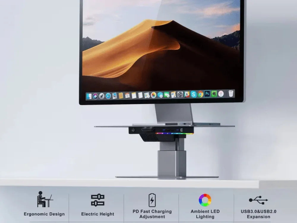 iDock Home Office Desktop Adjustable Gaming Lights Computer LED Monitor Riser Stand with USB HUB - iDock Laptopstand