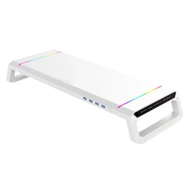 iDock Home Office Desktop Foldable Gaming Lights Computer RGB Monitor Riser Stand with USB HUB and Drawer - iDock Laptopstand