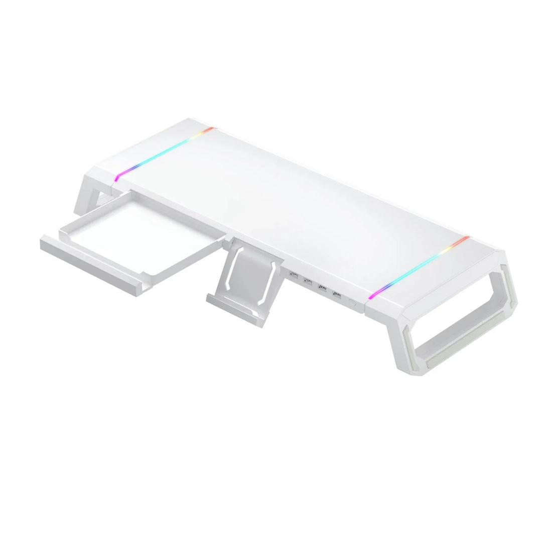 iDock Home Office Desktop Foldable Gaming Lights Computer RGB Monitor Riser Stand with USB HUB and Drawer - iDock Laptopstand