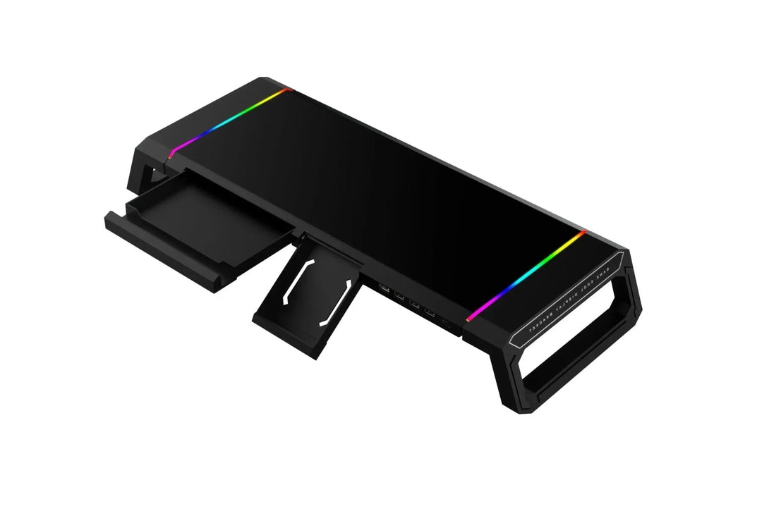 iDock Home Office Desktop Foldable Gaming Lights Computer RGB Monitor Riser Stand with USB HUB and Drawer - iDock Laptopstand