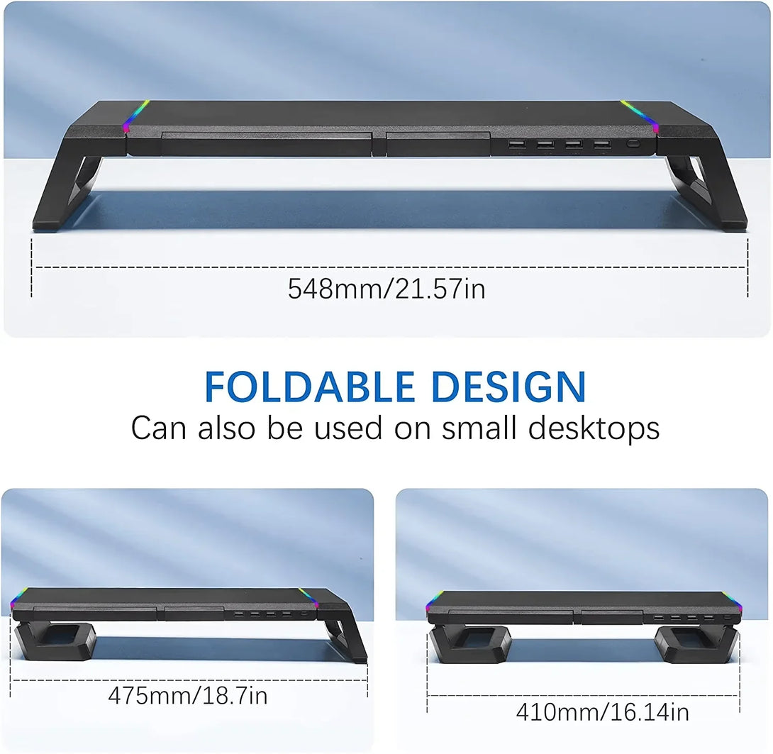 iDock Home Office Desktop Foldable Gaming Lights Computer RGB Monitor Riser Stand with USB HUB and Drawer - iDock Laptopstand