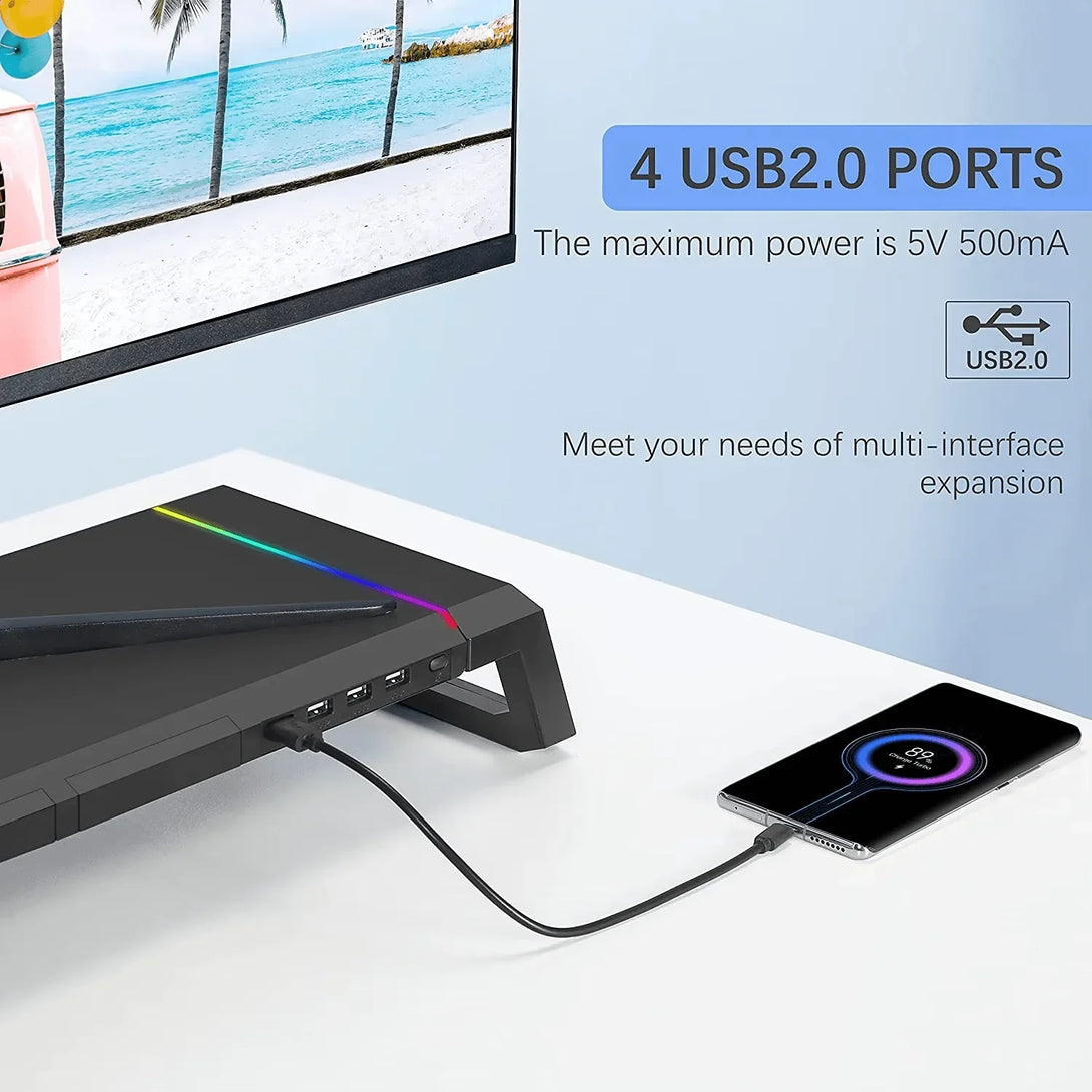 iDock Home Office Desktop Foldable Gaming Lights Computer RGB Monitor Riser Stand with USB HUB and Drawer - iDock Laptopstand
