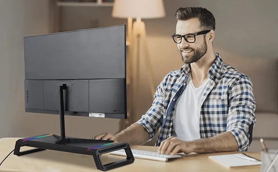 iDock Home Office Desktop Foldable Gaming Lights Computer RGB Monitor Riser Stand with USB HUB and Drawer - iDock Laptopstand