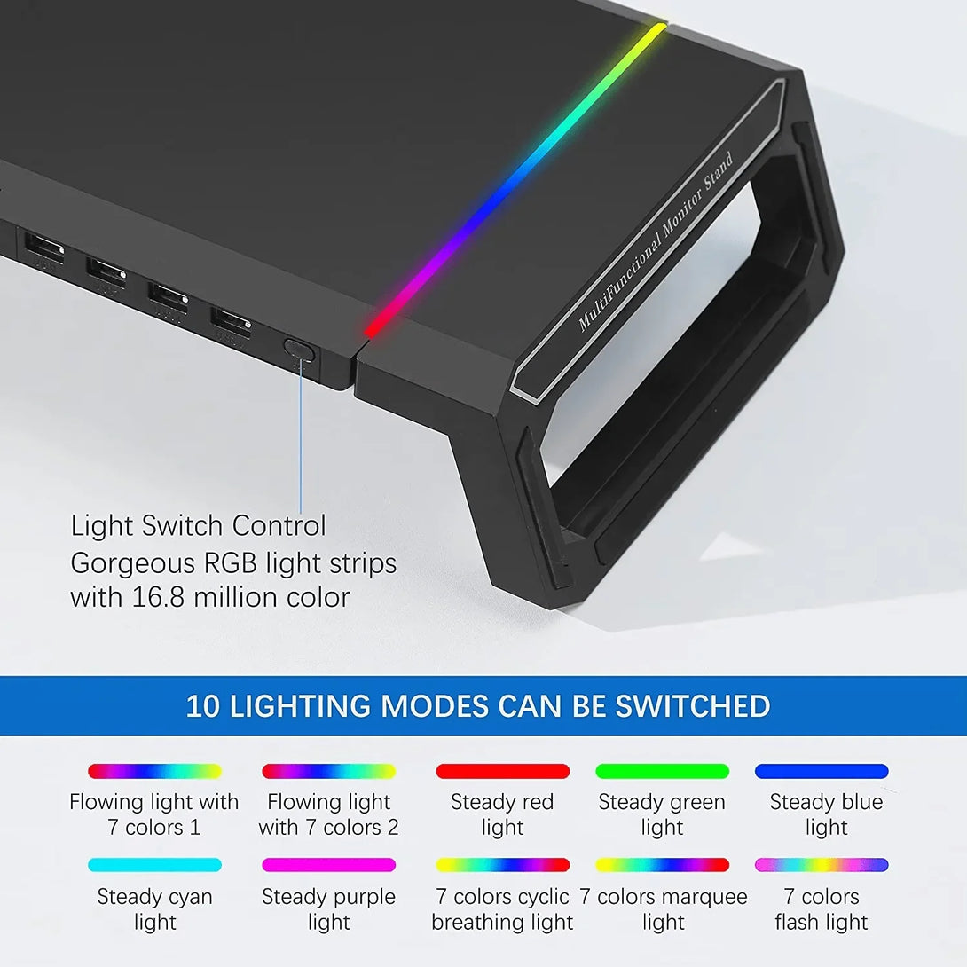 iDock Home Office Desktop Foldable Gaming Lights Computer RGB Monitor Riser Stand with USB HUB and Drawer - iDock Laptopstand