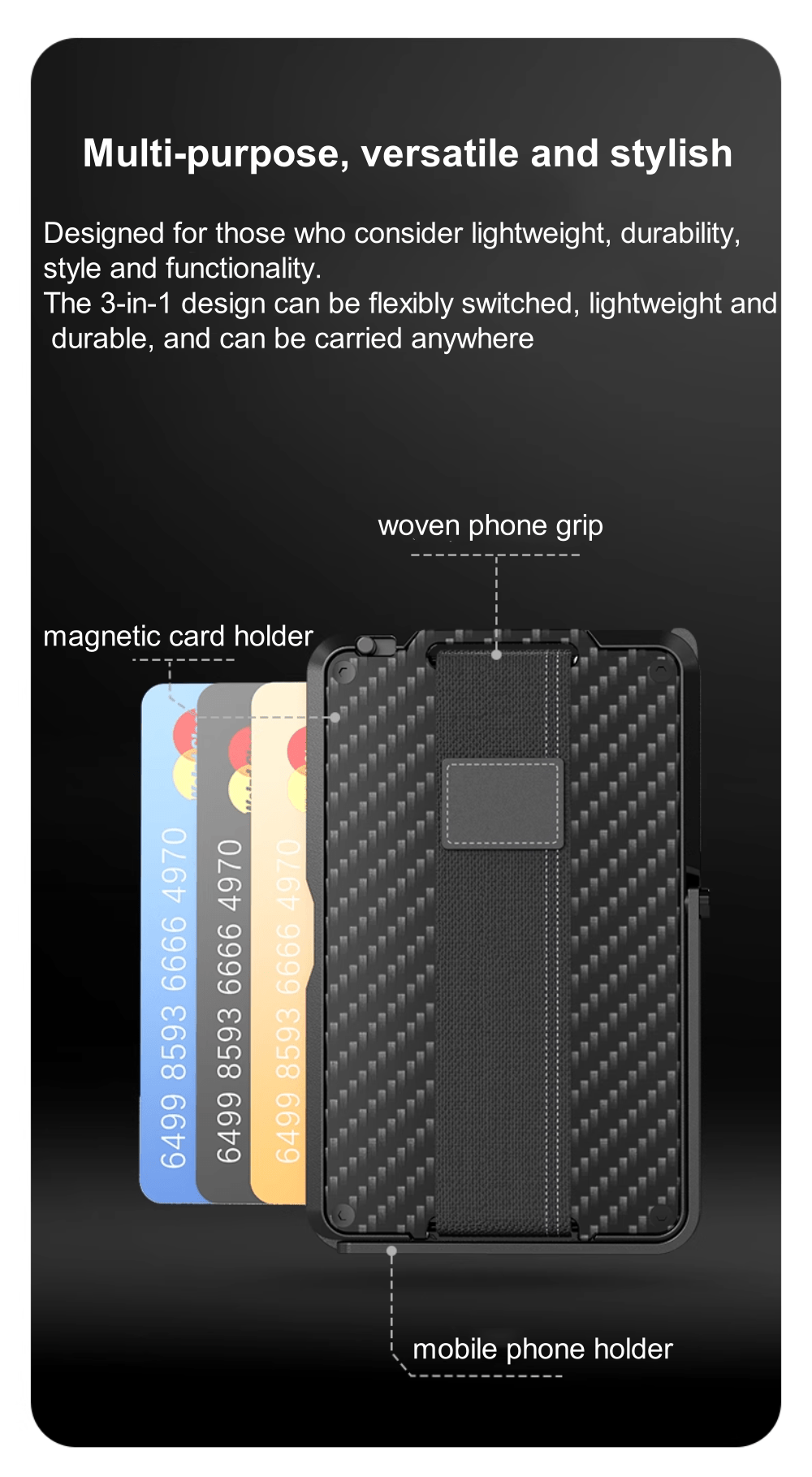 iDock Magsafe Magnetic Card Holder Adjustable Ring Clasp Holder Carbon Fiber Anti - theft Wallet for Apple iPhone16/Plus/Pro/Pro Max Live Shooting Selfie Carry - iDock Laptopstand