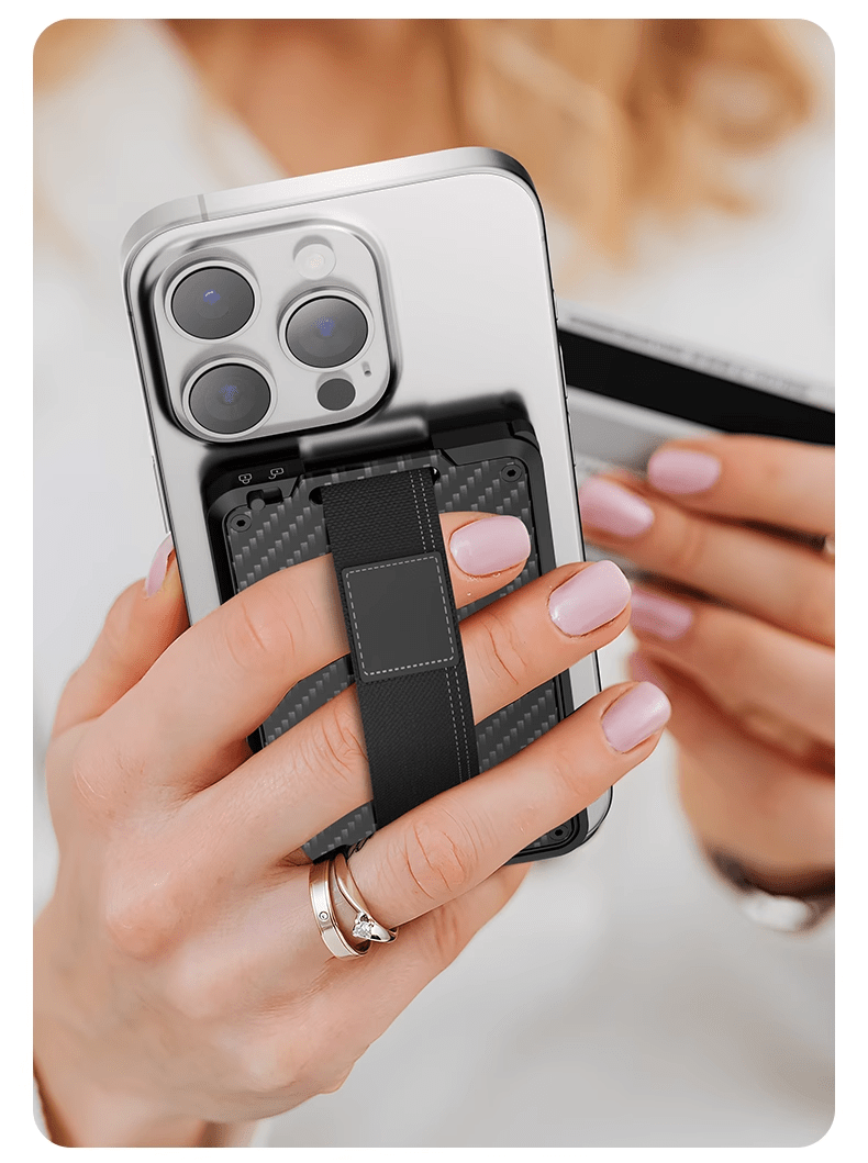 iDock Magsafe Magnetic Card Holder Adjustable Ring Clasp Holder Carbon Fiber Anti - theft Wallet for Apple iPhone16/Plus/Pro/Pro Max Live Shooting Selfie Carry - iDock Laptopstand