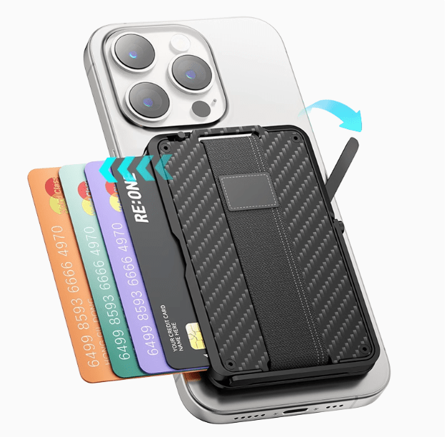 iDock Magsafe Magnetic Card Holder Adjustable Ring Clasp Holder Carbon Fiber Anti - theft Wallet for Apple iPhone16/Plus/Pro/Pro Max Live Shooting Selfie Carry - iDock Laptopstand