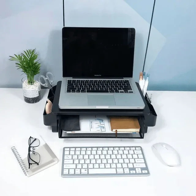 iDock Metal Mesh Printer Holder Desk with Pull Out Storage Organizer Drawer Monitor Stand Riser - iDock Laptopstand