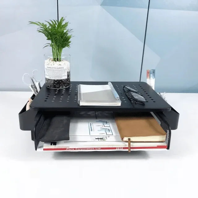 iDock Metal Mesh Printer Holder Desk with Pull Out Storage Organizer Drawer Monitor Stand Riser - iDock Laptopstand