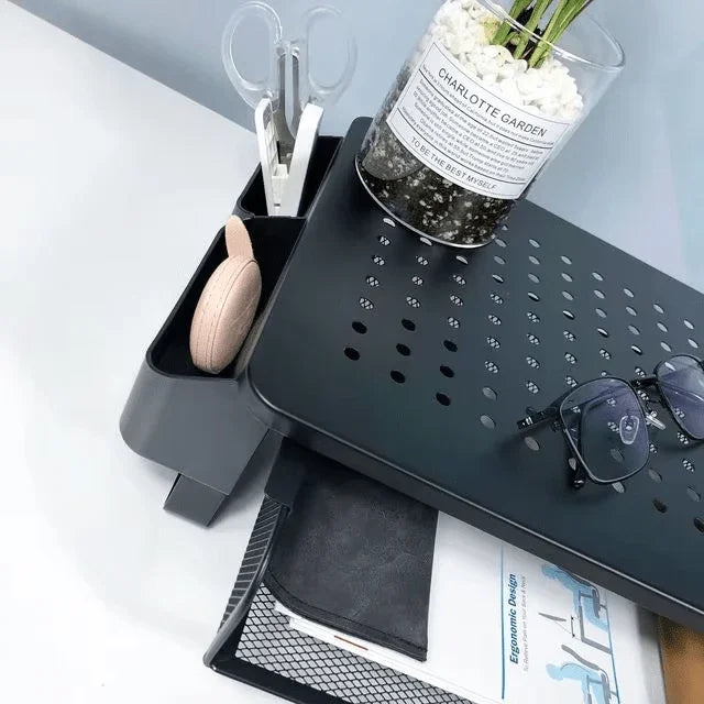 iDock Metal Mesh Printer Holder Desk with Pull Out Storage Organizer Drawer Monitor Stand Riser - iDock Laptopstand