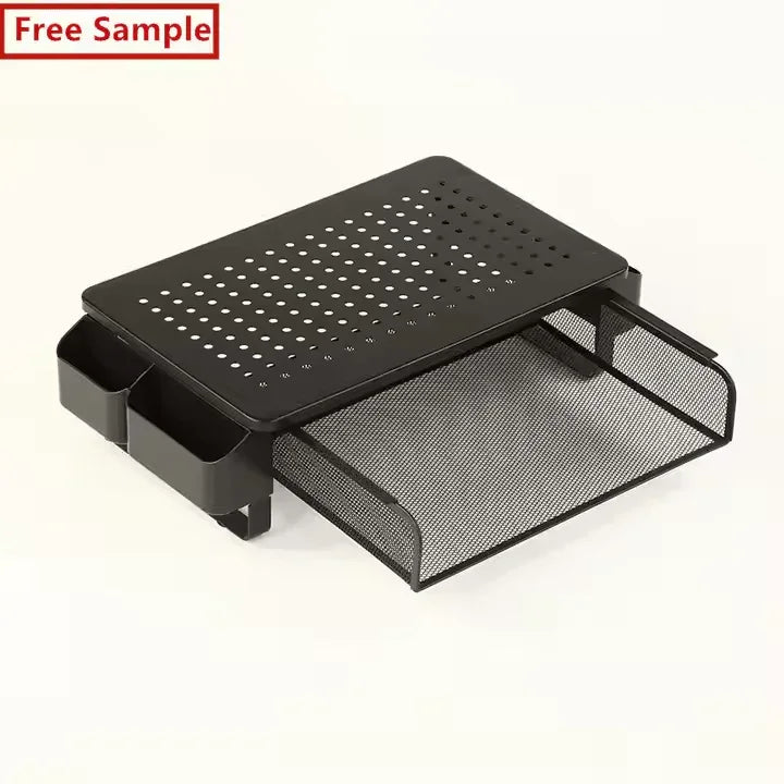 iDock Metal Mesh Printer Holder Desk with Pull Out Storage Organizer Drawer Monitor Stand Riser - iDock Laptopstand