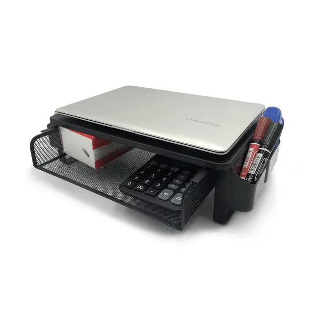 iDock Metal Mesh Printer Holder Desk with Pull Out Storage Organizer Drawer Monitor Stand Riser - iDock Laptopstand