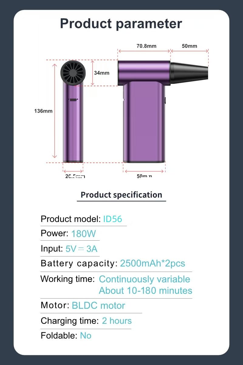iDock Mini Handheld Fan New Product Jet Turbo Motor Fan Air Blower Rechargeable Mini Turbo Jet Turbo Fan - iDock Laptopstand