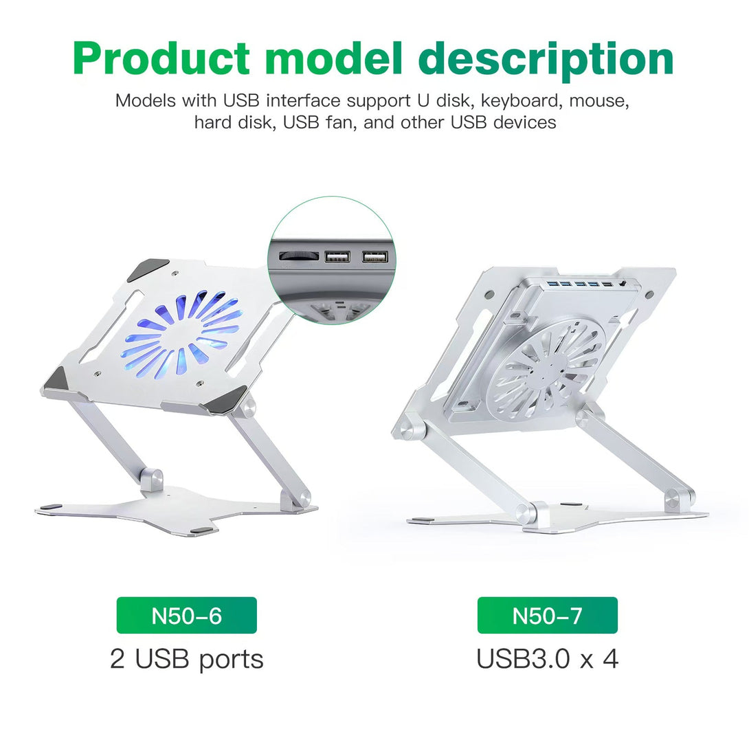 iDock Multi - functional Aluminum Ergonomic Height Angle Adjustable Computer Holder with 3.0 or 2.0 USB HUB Laptop Stand with Fan - iDock Laptopstand