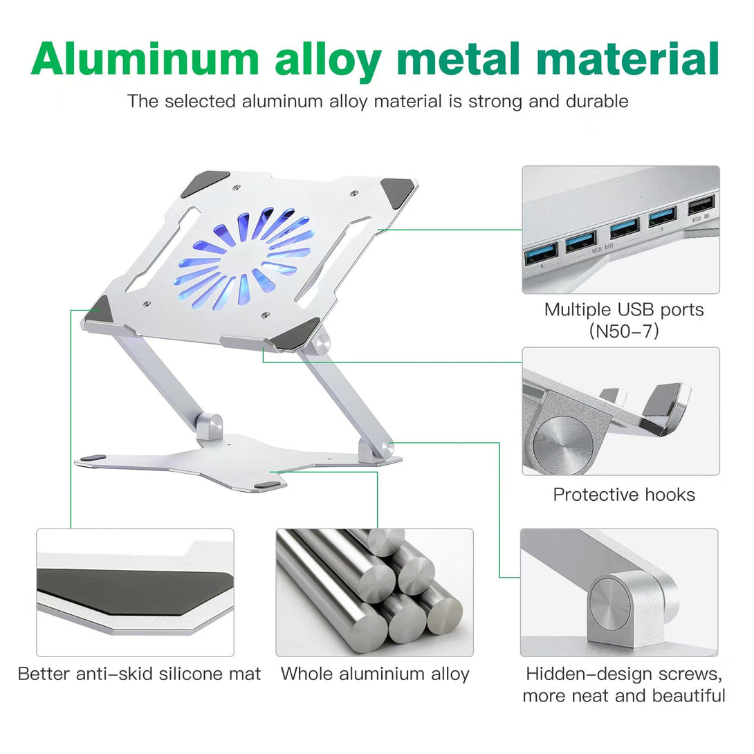 iDock Multi - functional Aluminum Ergonomic Height Angle Adjustable Computer Holder with 3.0 or 2.0 USB HUB Laptop Stand with Fan - iDock Laptopstand