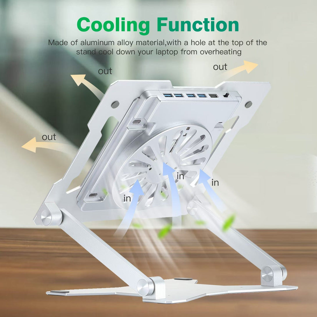 iDock Multi - functional Aluminum Ergonomic Height Angle Adjustable Computer Holder with 3.0 or 2.0 USB HUB Laptop Stand with Fan - iDock Laptopstand