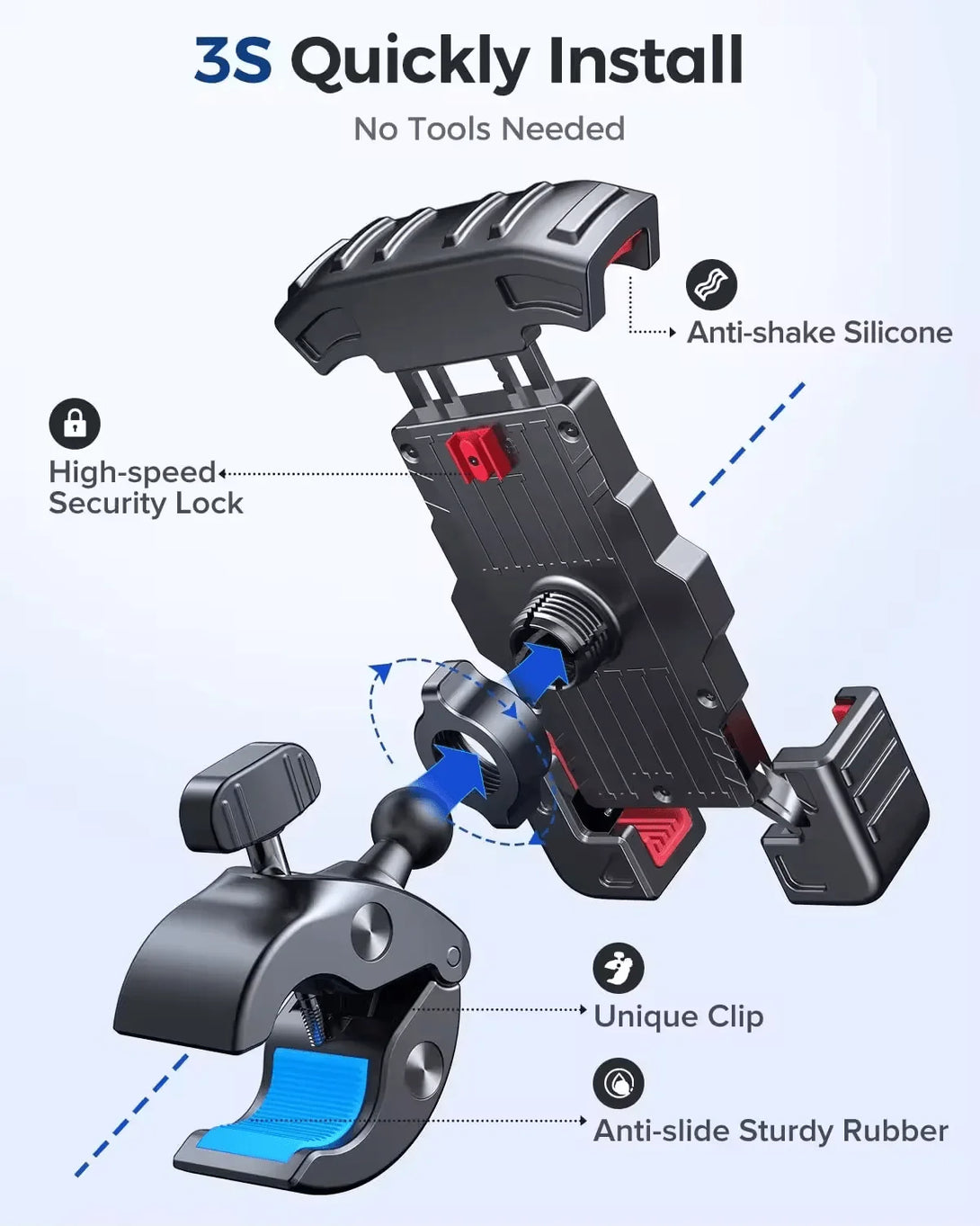 iDock One - Hand Operation Bike Phone Holder Mount Waterproof Silicone Motorcycle Handlebar Mobile Phone Clamp ATV Scooter - iDock Laptopstand