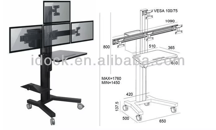 iDock PC Laptop Notebook Computer Mobile Cart with 4 LCD Monitor Mount - iDock Laptopstand