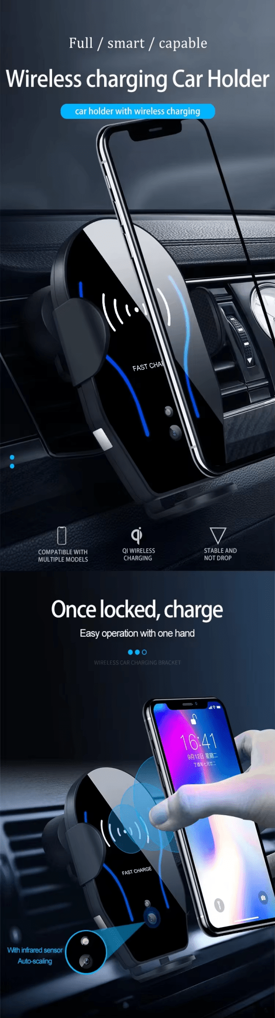 iDock Portable 2 in 1 Infrared Induction Car Wireless Charging Stand for Phone - iDock Laptopstand