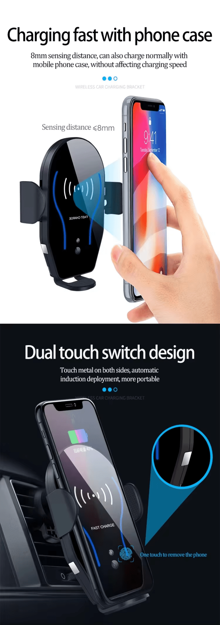 iDock Portable 2 in 1 Infrared Induction Car Wireless Charging Stand for Phone - iDock Laptopstand