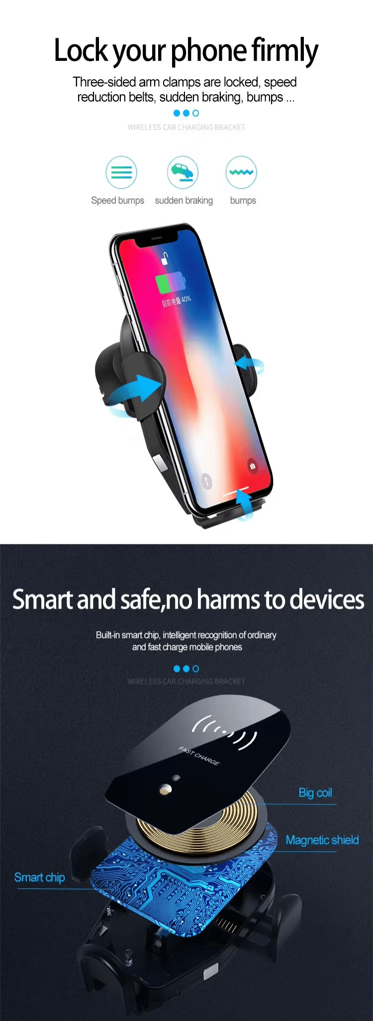 iDock Portable 2 in 1 Infrared Induction Car Wireless Charging Stand for Phone - iDock Laptopstand
