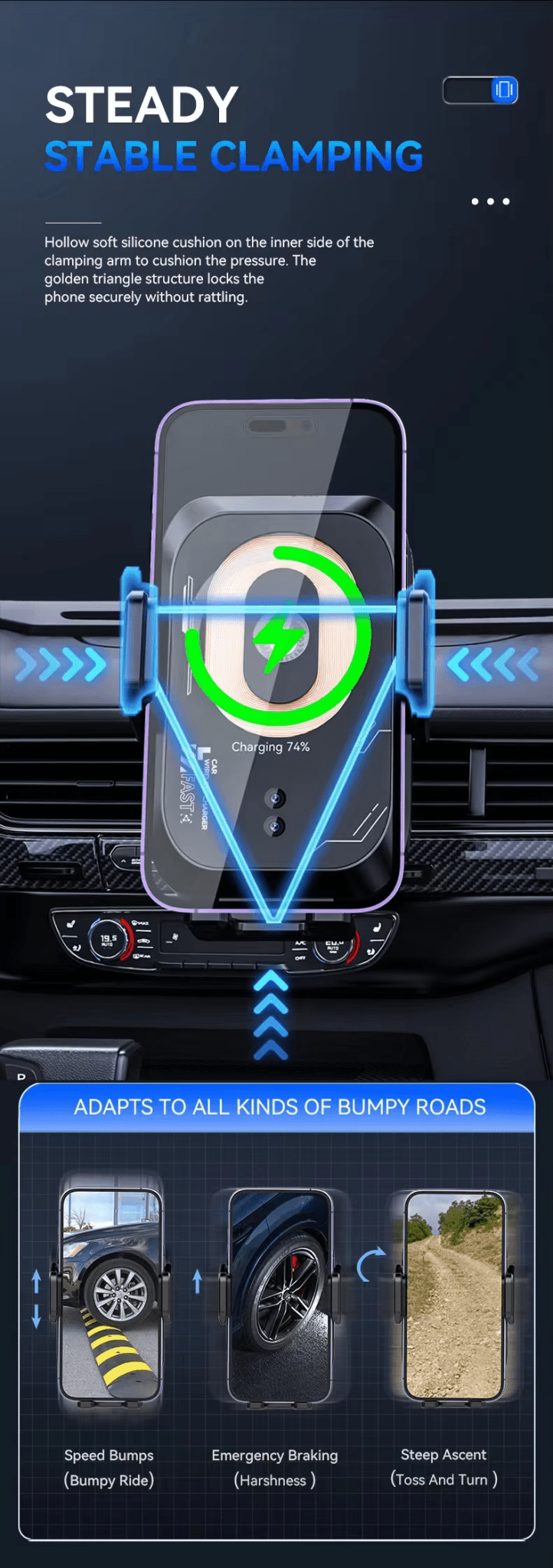 iDock Portable Adjustable Smart Car Wireless Charging Holder for Mobile Phone - iDock Laptopstand
