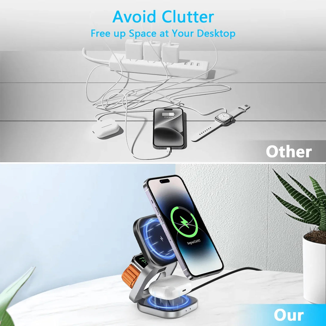iDock Portable Foldable 3 in 1 Wireless Magnetic Phone Charger Stand 15W Wireless Fast Charging for iPhone - iDock Laptopstand