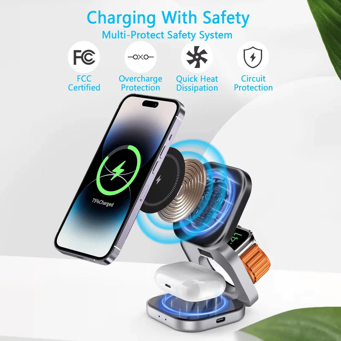 iDock Portable Foldable 3 in 1 Wireless Magnetic Phone Charger Stand 15W Wireless Fast Charging for iPhone - iDock Laptopstand
