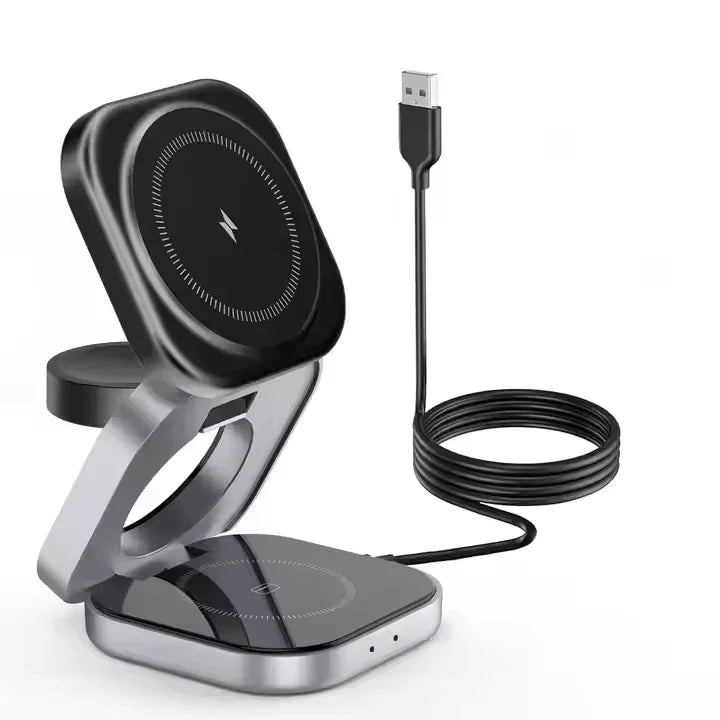 iDock Portable Foldable 3 in 1 Wireless Magnetic Phone Charger Stand 15W Wireless Fast Charging for iPhone - iDock Laptopstand