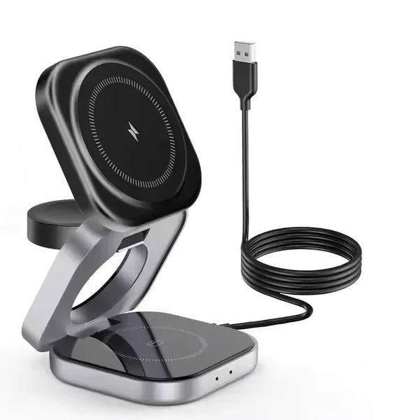 iDock Portable Foldable 3 in 1 Wireless Magnetic Phone Charger Stand 15W Wireless Fast Charging for iPhone - iDock Laptopstand