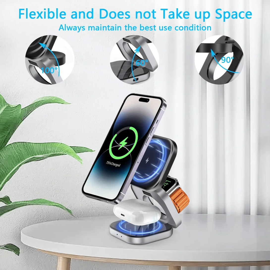 iDock Portable Foldable 3 in 1 Wireless Magnetic Phone Charger Stand 15W Wireless Fast Charging for iPhone - iDock Laptopstand