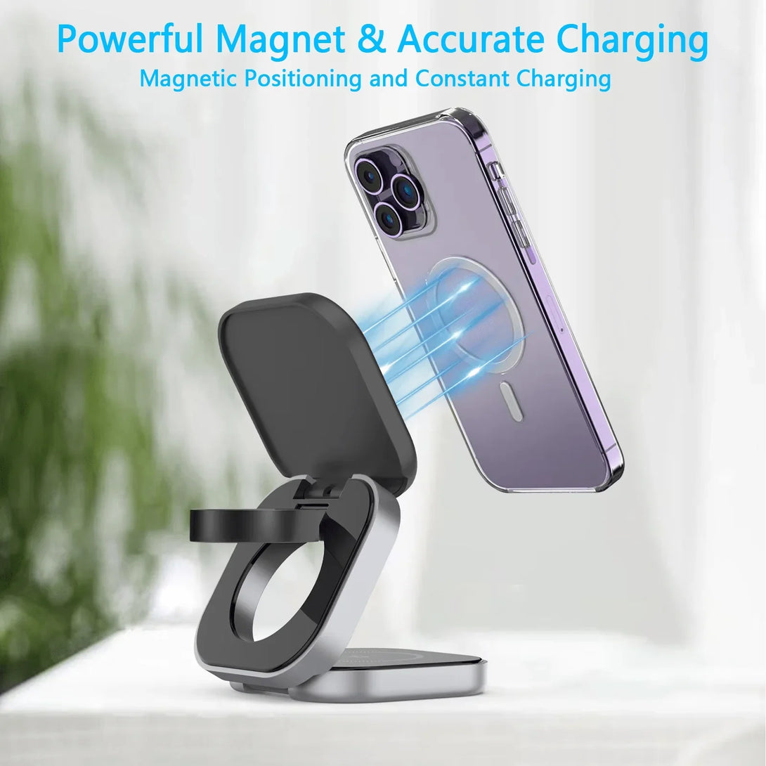 iDock Portable Foldable 3 in 1 Wireless Magnetic Phone Charger Stand 15W Wireless Fast Charging for iPhone - iDock Laptopstand