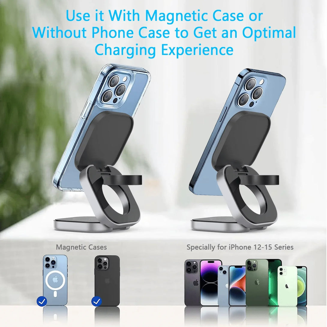 iDock Portable Foldable 3 in 1 Wireless Magnetic Phone Charger Stand 15W Wireless Fast Charging for iPhone - iDock Laptopstand