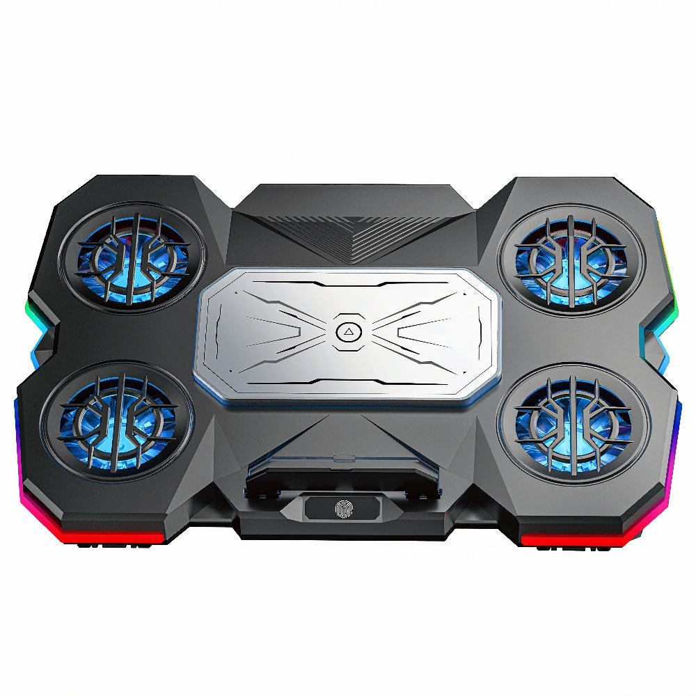 iDock Portable Folding 5 Level Heights Adjustable 5 Fans Laptop Semiconductor Cooling Pad with 10 RGB Light and Phone Stand - iDock Laptopstand