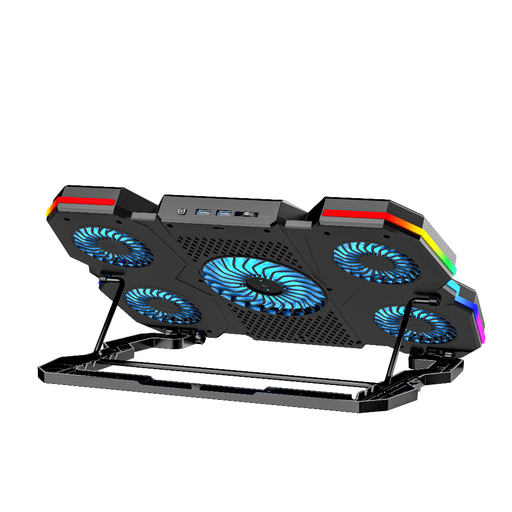 iDock Portable Folding 5 Level Heights Adjustable 5 Fans Laptop Semiconductor Cooling Pad with 10 RGB Light and Phone Stand - iDock Laptopstand