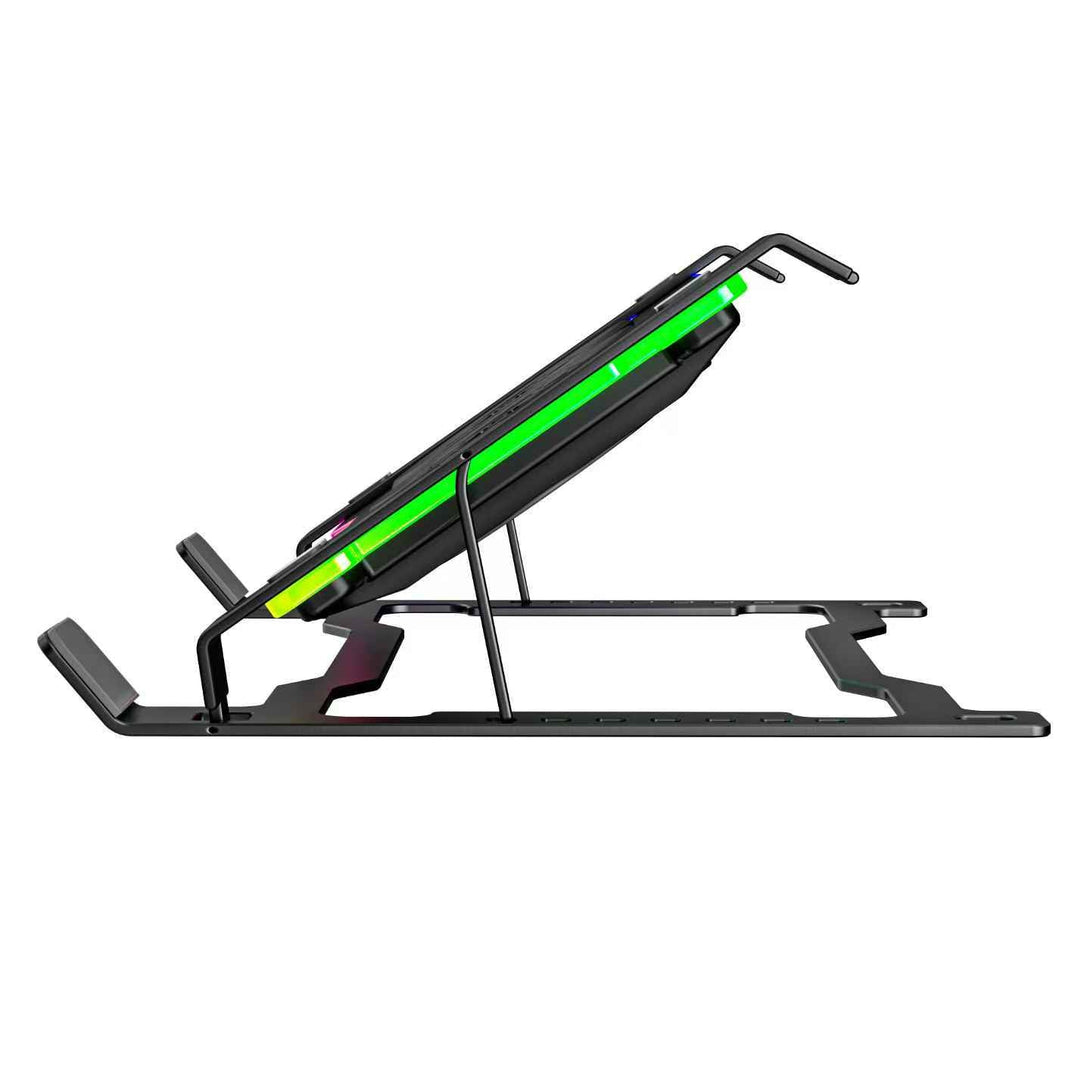iDock Portable Folding 7 Level Heights Adjustable 2 Fans Laptop Cooling Pad with 10 RGB Lights Steel Laptop Cooler - iDock Laptopstand