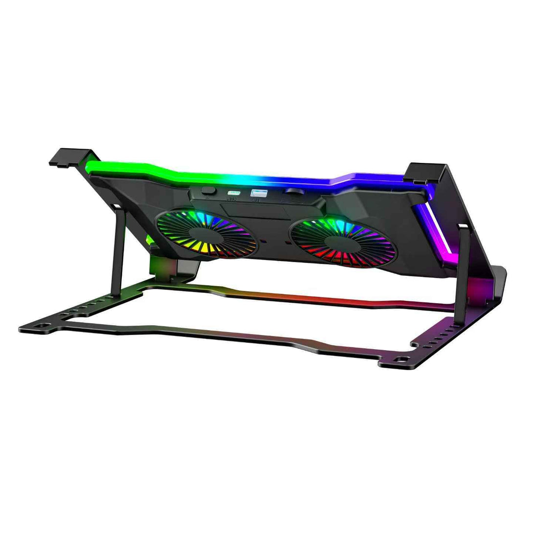 iDock Portable Folding 7 Level Heights Adjustable 2 Fans Laptop Cooling Pad with 10 RGB Lights Steel Laptop Cooler - iDock Laptopstand