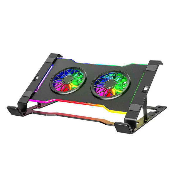 iDock Portable Folding 7 Level Heights Adjustable 2 Fans Laptop Cooling Pad with 10 RGB Lights Steel Laptop Cooler - iDock Laptopstand