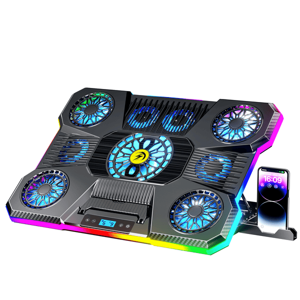 iDock Portable Folding 8 Level Height Adjustable 9 Fans Laptop Cooling Pad with 10 RGB Light Laptop Cooler with Removable Phone Stand - iDock Laptopstand