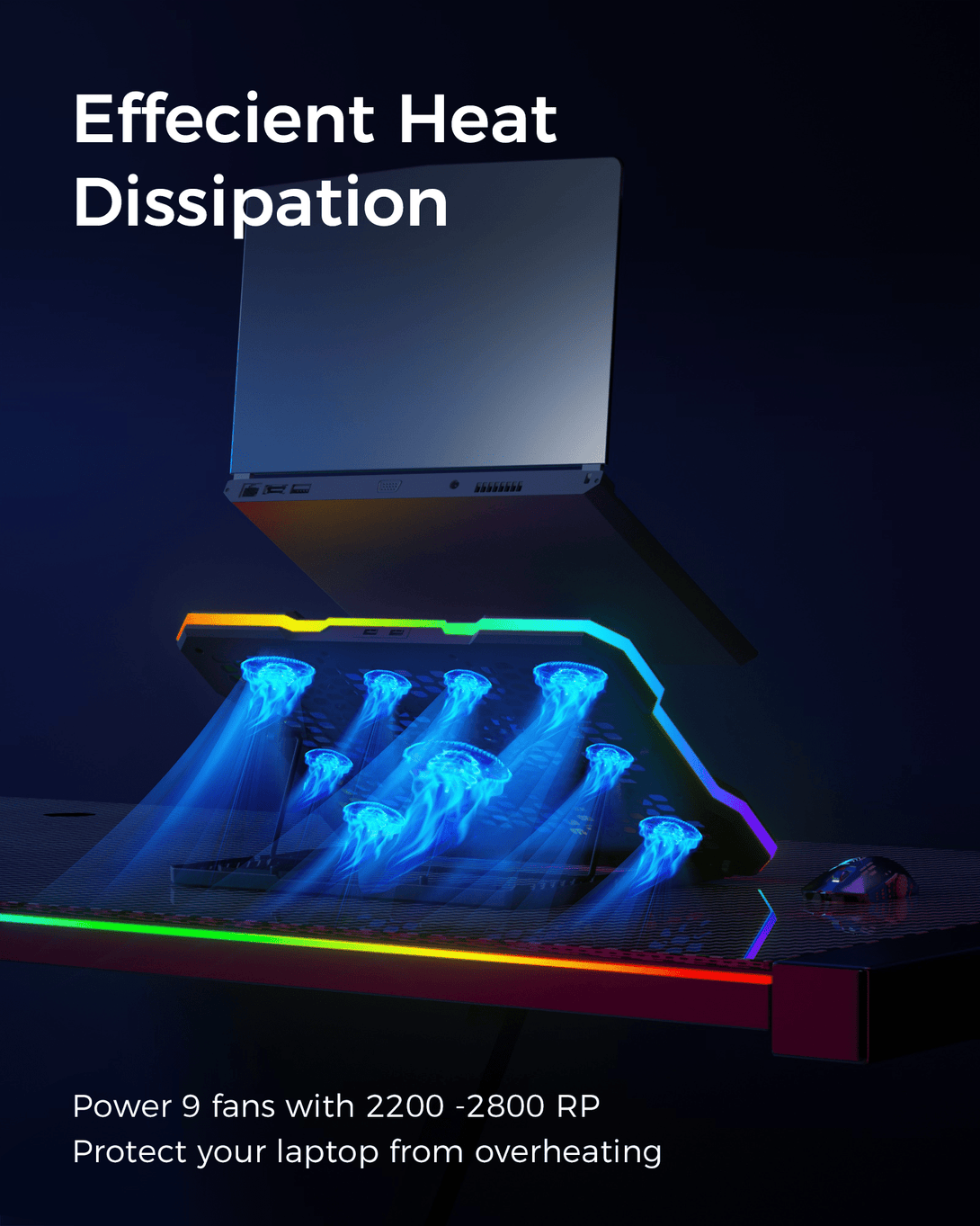 iDock Portable Folding 8 Level Height Adjustable 9 Fans Laptop Cooling Pad with 10 RGB Light Laptop Cooler with Removable Phone Stand - iDock Laptopstand