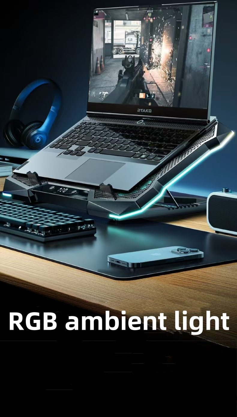 iDock Portable Folding 8 Level Heights Adjustable 10 Fans Laptop Cooling Pad with RGB Light Metal Laptop Cooler - iDock Laptopstand