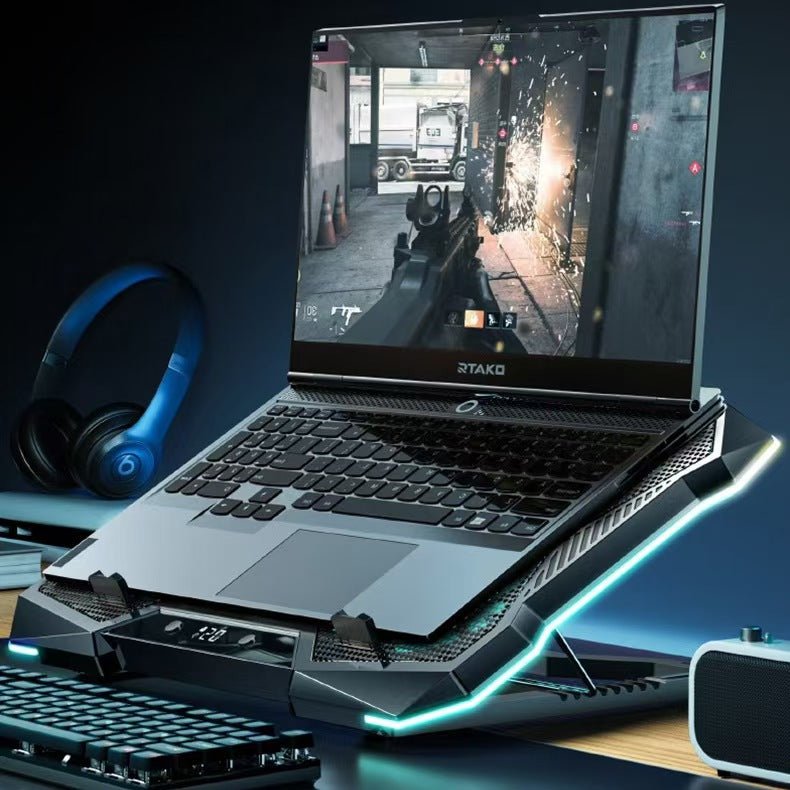 iDock Portable Folding 8 Level Heights Adjustable 10 Fans Laptop Cooling Pad with RGB Light Metal Laptop Cooler - iDock Laptopstand