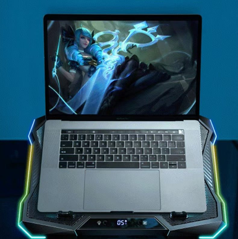iDock Portable Folding 8 Level Heights Adjustable 10 Fans Laptop Cooling Pad with RGB Light Metal Laptop Cooler - iDock Laptopstand