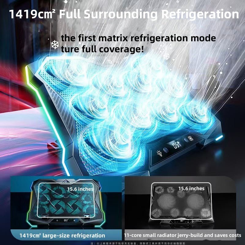 iDock Portable Folding 8 Level Heights Adjustable 10 Fans Laptop Cooling Pad with RGB Light Metal Laptop Cooler - iDock Laptopstand