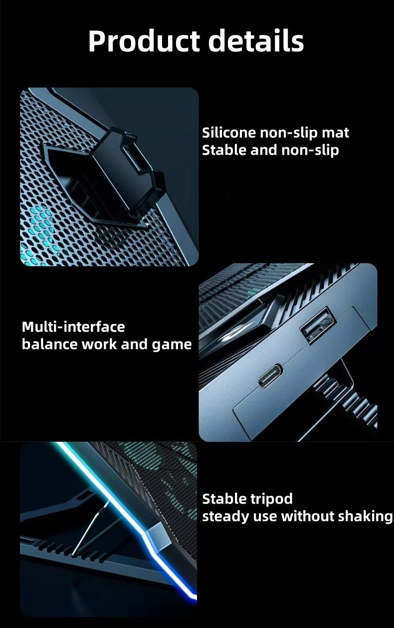 iDock Portable Folding 8 Level Heights Adjustable 10 Fans Laptop Cooling Pad with RGB Light Metal Laptop Cooler - iDock Laptopstand