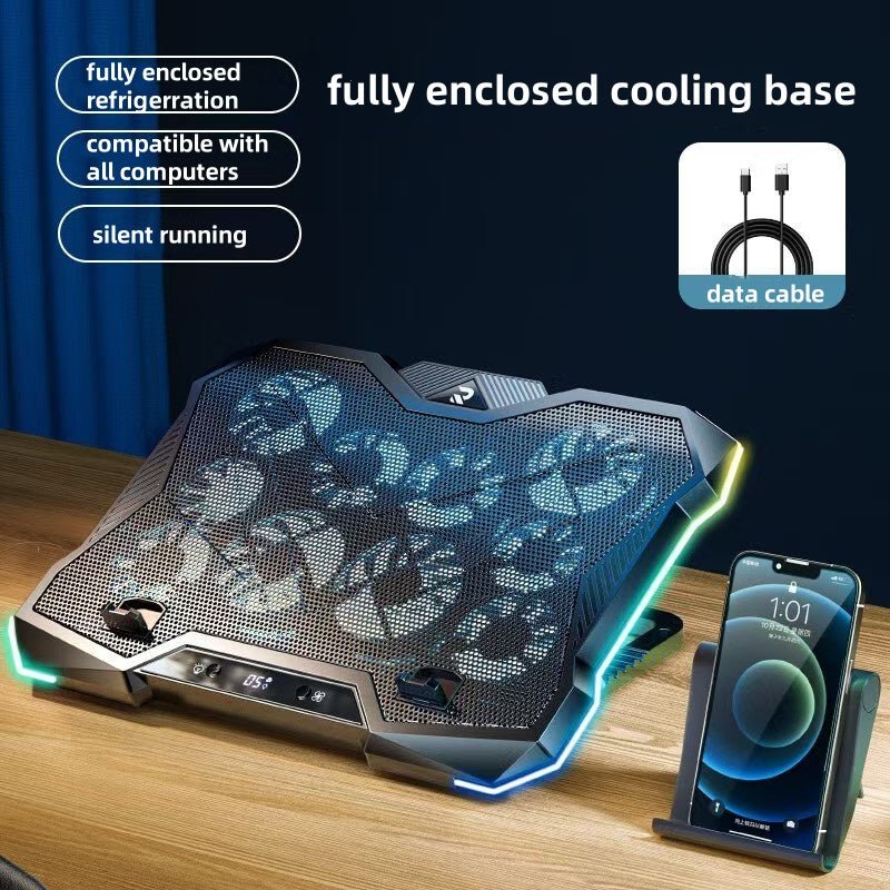 iDock Portable Folding 8 Level Heights Adjustable 10 Fans Laptop Cooling Pad with RGB Light Metal Laptop Cooler - iDock Laptopstand