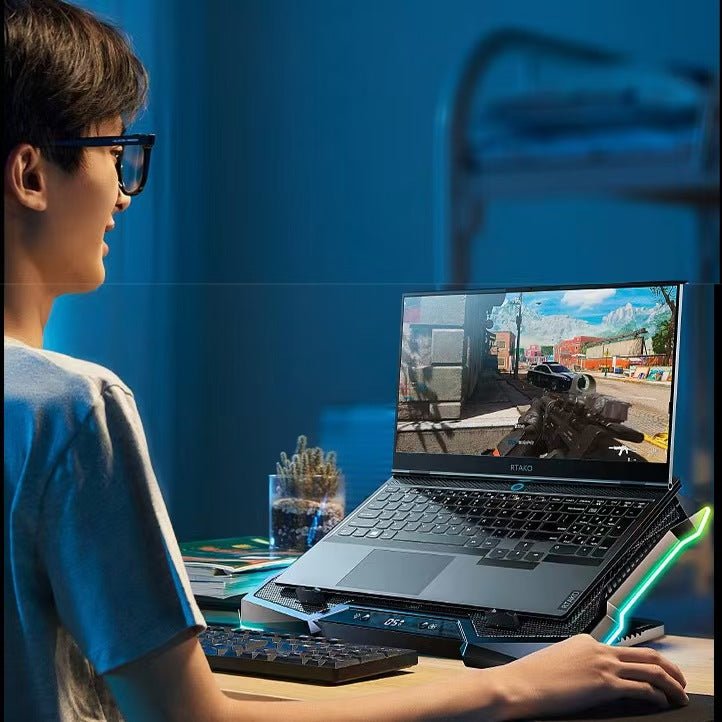 iDock Portable Folding 8 Level Heights Adjustable 10 Fans Laptop Cooling Pad with RGB Light Metal Laptop Cooler - iDock Laptopstand